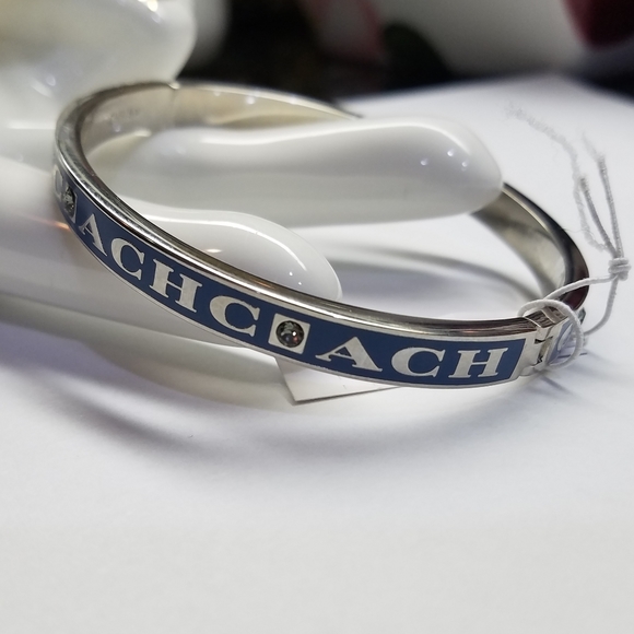 Coach Bangle Bracelet Pave Crystals Peacock Enamel 14k Gold Plate Silver NWT - Picture 11 of 14